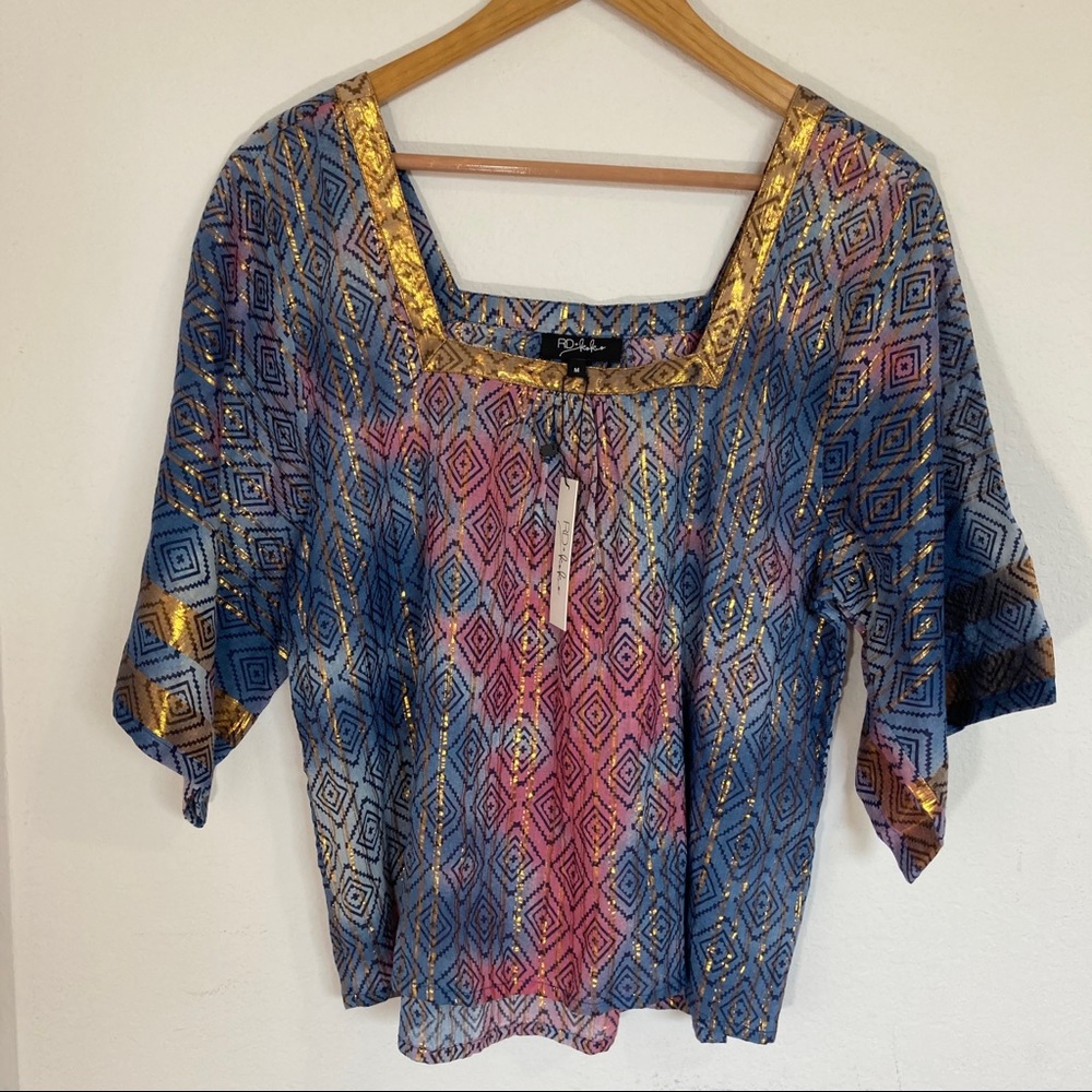 RD & Koko Aztec and Gold Metallic Blouse size M